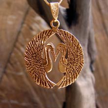 Amulets and Charms -  Japanese Cranes Pendant Gold - Click here for more info