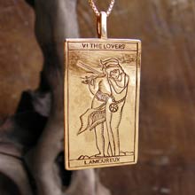 Amulets and Charms - Tarot Lovers Card Pendant Gold - Click here for more info